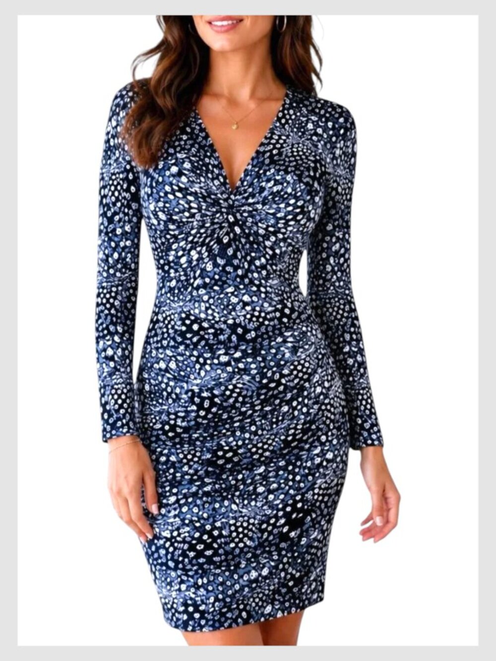 BCBGMaxAzria Ruched Bodycon Dress Blue Long Sleeve S